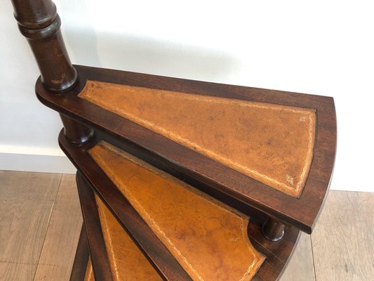 Mahogany, Leather and Brass Library Stepladder, 1940s-BA-1706068