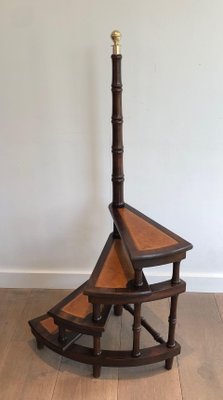 Mahogany, Leather and Brass Library Stepladder, 1940s