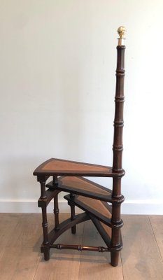 Mahogany, Leather and Brass Library Stepladder, 1940s-BA-1706068