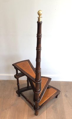 Mahogany, Leather and Brass Library Stepladder, 1940s-BA-1706068