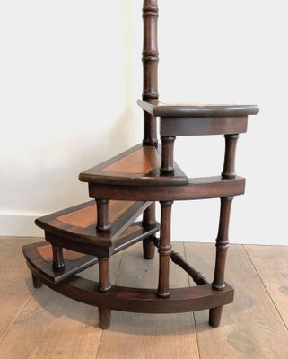 Mahogany, Leather and Brass Library Stepladder, 1940s-BA-1706068