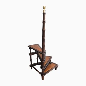 Mahogany, Leather and Brass Library Stepladder, 1940s-BA-1706068