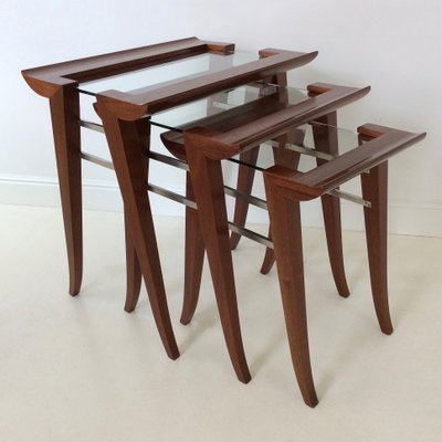 Mahogany Nesting Tables by Maxime Old, France, 1940, Set of 3-EW-1058760