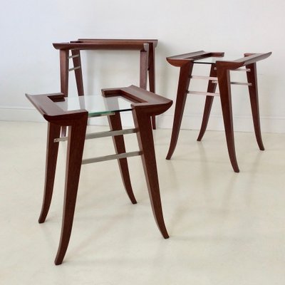 Mahogany Nesting Tables by Maxime Old, France, 1940, Set of 3-EW-1058760