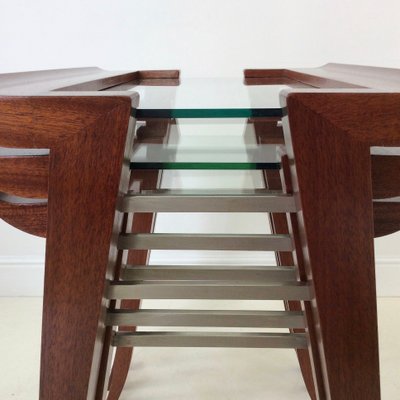 Mahogany Nesting Tables by Maxime Old, France, 1940, Set of 3-EW-1058760