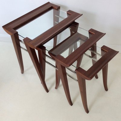 Mahogany Nesting Tables by Maxime Old, France, 1940, Set of 3-EW-1058760