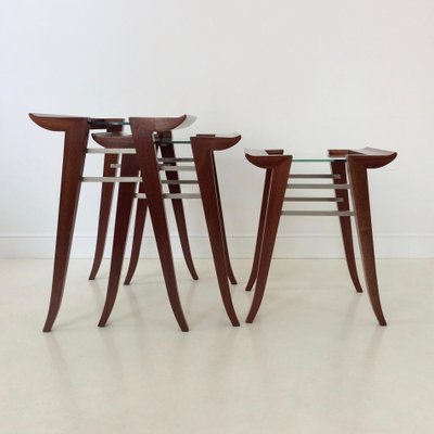 Mahogany Nesting Tables by Maxime Old, France, 1940, Set of 3-EW-1058760