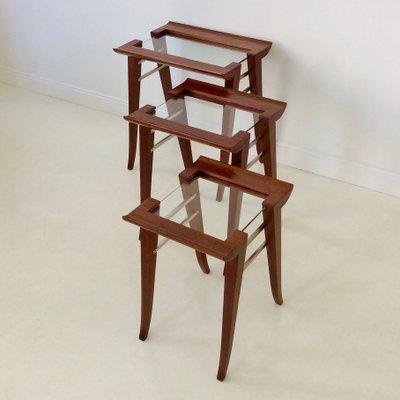 Mahogany Nesting Tables by Maxime Old, France, 1940, Set of 3-EW-1058760