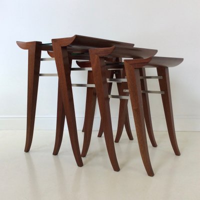 Mahogany Nesting Tables by Maxime Old, France, 1940, Set of 3-EW-1058760