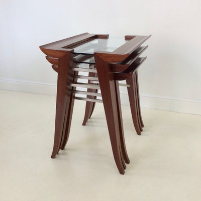 Mahogany Nesting Tables by Maxime Old, France, 1940, Set of 3-EW-1058760