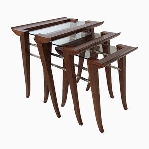 Mahogany Nesting Tables by Maxime Old, France, 1940, Set of 3-EW-1058760