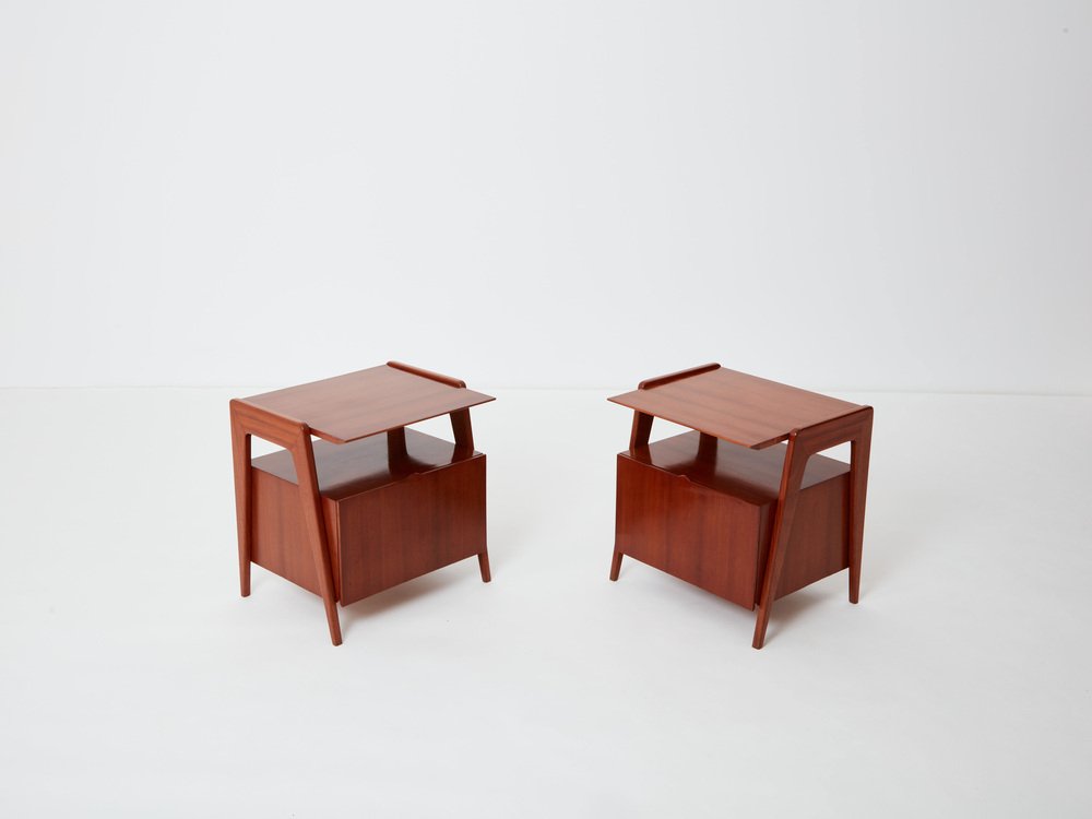 Mahogany Nightstands by Silvio Cavatorta, 1950s, Set of 2