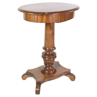 Mahogany Oval Sewing Lamp Table on Pillar-UY-1277078