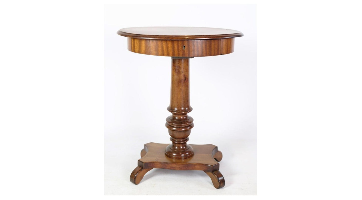 Mahogany Oval Sewing Lamp Table on Pillar