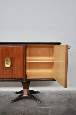 Mahogany, Pearwood, Brass & Marbled Back-Lacquered Glass Top Sideboard with Mirror from F.lli Rigamonti Desio, Milano, 1940s-KNM-701991