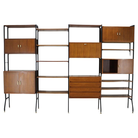 Mahogany Shelving System, Italy, 1960s