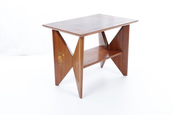 Mahogany Smoke Table with Floral Inlays-YSU-1309584