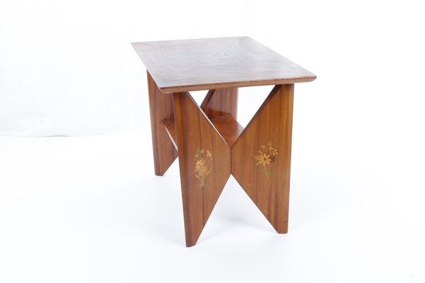 Mahogany Smoke Table with Floral Inlays-YSU-1309584