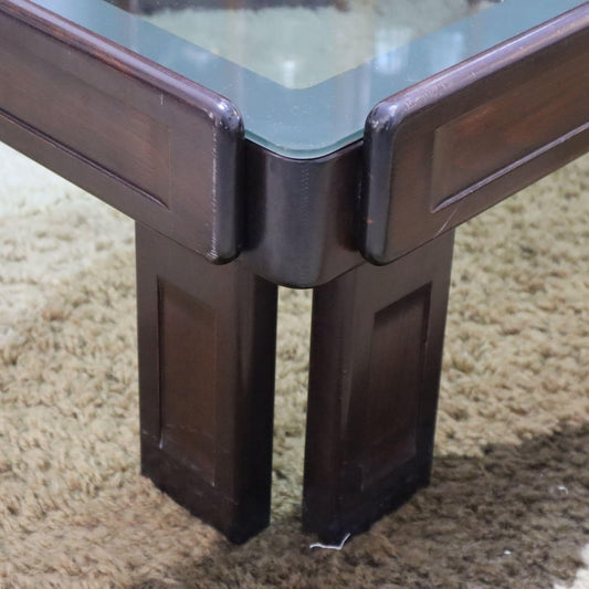 Mahogany Square Coffee Table in the style of Afra and Tobia Scarpa, 1970s