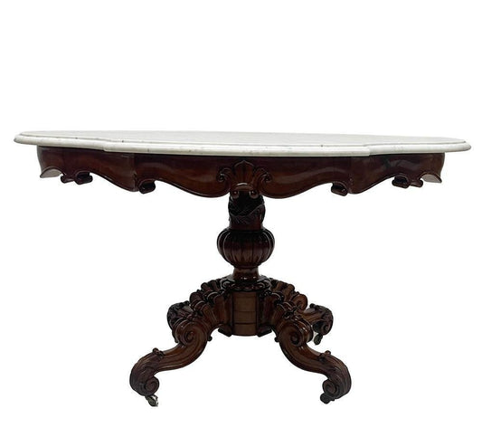 Mahogany Table with a Cartouche-Shaped Marble Top, 1840s