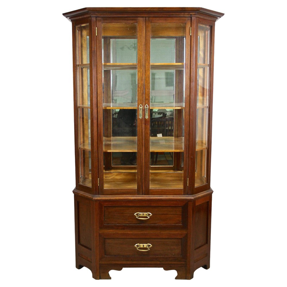 Mahogany Vitrine Cabinet with Faceted Glass, Austria, 1910s