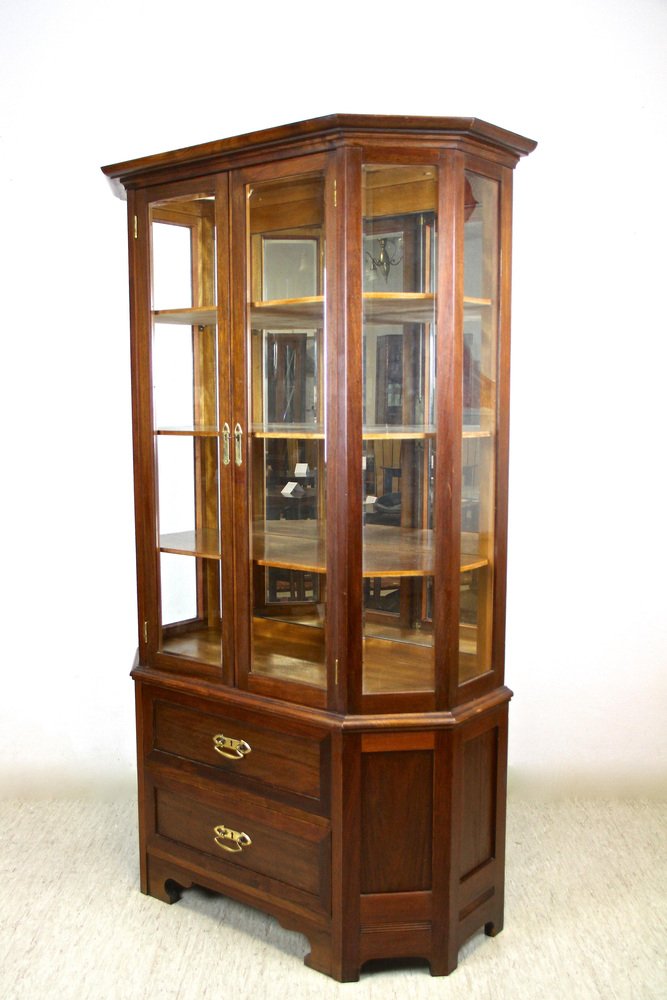 Mahogany Vitrine Cabinet with Faceted Glass, Austria, 1910s