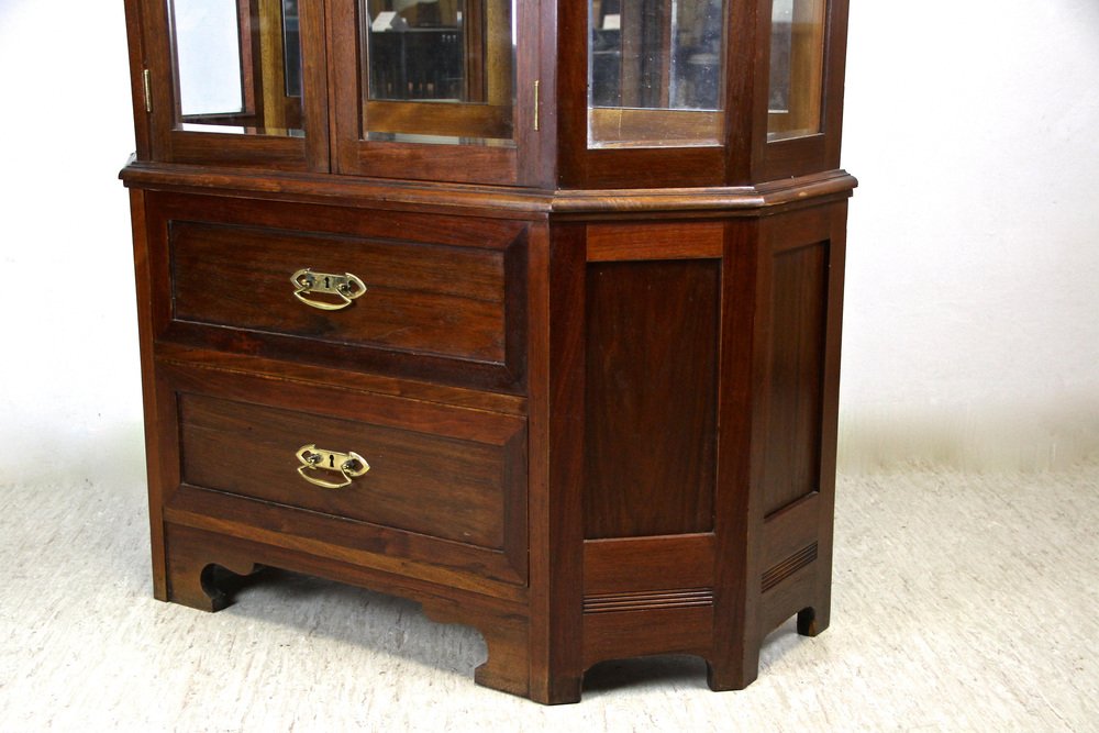 Mahogany Vitrine Cabinet with Faceted Glass, Austria, 1910s