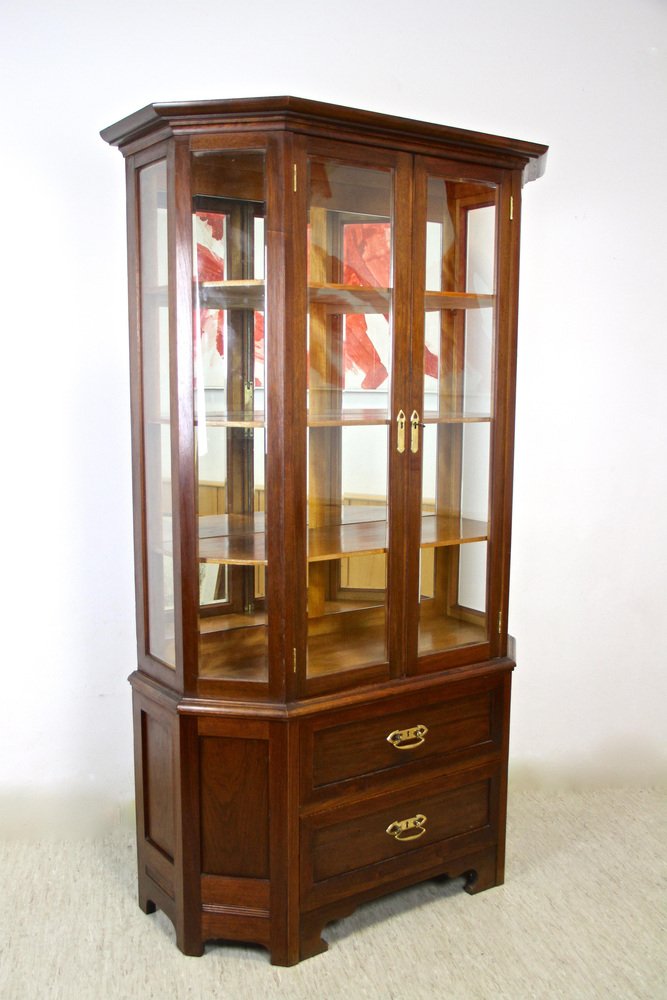 Mahogany Vitrine Cabinet with Faceted Glass, Austria, 1910s