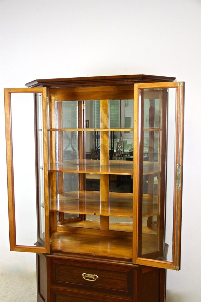 Mahogany Vitrine Cabinet with Faceted Glass, Austria, 1910s