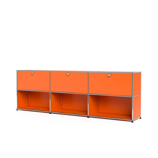 3x2 Modular Metal Sideboard with 3 top doors & 4-3-3 pannels [W(750+750+750)XD350XH(350+350)] by Usm #Pure Orange [RAL 2004]