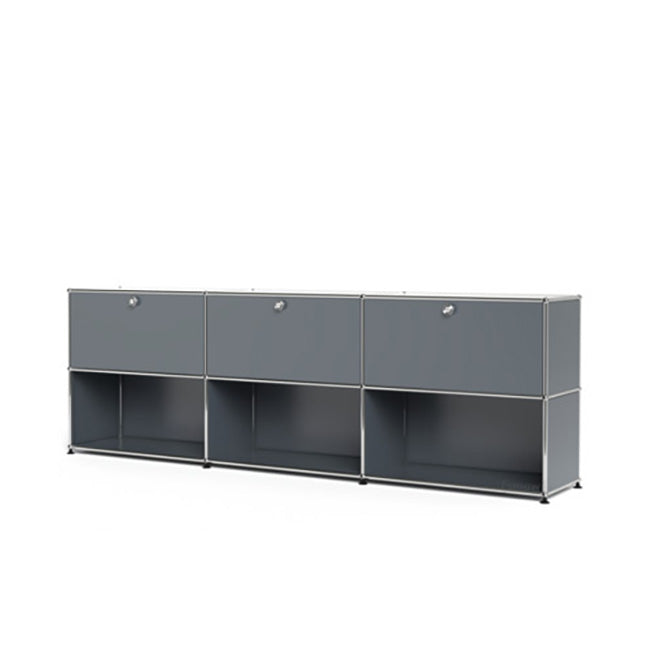 3x2 Modular Metal Sideboard with 3 top doors & 4-3-3 pannels [W(750+750+750)XD350XH(350+350)] by Usm #USM Mid-Gray