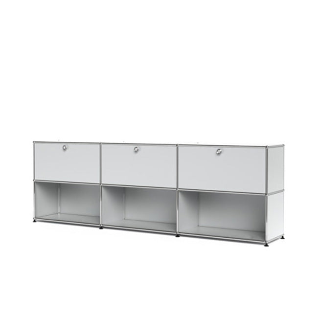 3x2 Modular Metal Sideboard with 3 top doors & 4-3-3 pannels [W(750+750+750)XD350XH(350+350)] by Usm #USM Matte Silver