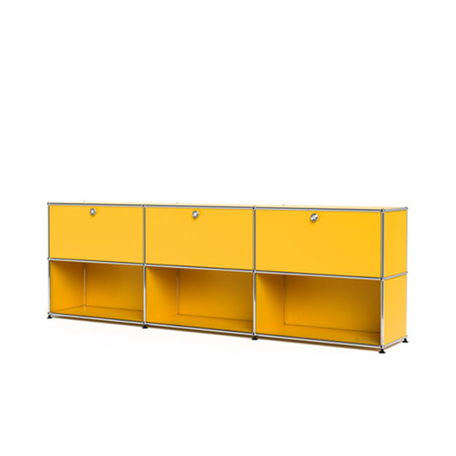 3x2 Modular Metal Sideboard with 3 top doors & 4-3-3 pannels [W(750+750+750)XD350XH(350+350)] by Usm #Golden Yellow [RAL 1004]