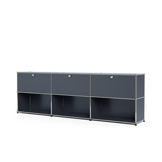 3x2 Modular Metal Sideboard with 3 top doors & 4-3-3 pannels [W(750+750+750)XD350XH(350+350)] by Usm #Anthracite [RAL 7016]