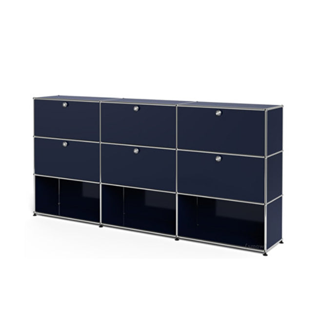 3x3 Modular Metal Highboard with 6 top doors & 4-3-3 pannels [W(750+750+750)XD350XH(350+350+350)] by Usm #Steel Blue [RAL 5011]