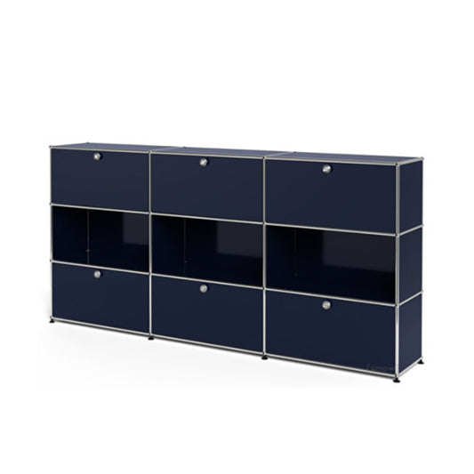 3x3 Modular Metal Highboard with 3-3 top bottom doors & 3-2-2 pannels [W(750+750+750)XD350XH(350+350+350)] by Usm #Steel Blue [RAL 5011]