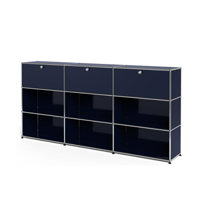 3x3 Modular Metal Highboard with 3 top doors & 4-3-3-3-3-2 pannels [W(750+750+750)XD350XH(350+350+350)] by Usm #Steel Blue [RAL 5011]