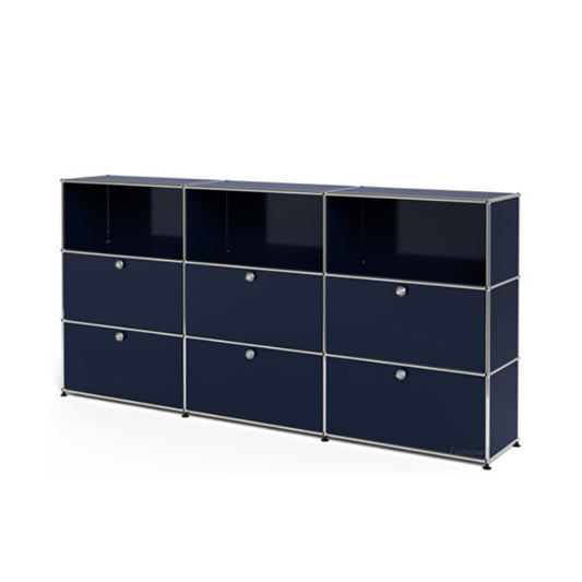 3x3 Modular Metal Highboard with 6 bottom doors & 4-3-3 pannels [W(750+750+750)XD350XH(350+350+350)] by Usm #Steel Blue [RAL 5011]