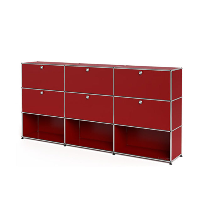 3x3 Modular Metal Highboard with 6 top doors & 4-3-3 pannels [W(750+750+750)XD350XH(350+350+350)] by Usm #USM Ruby Red