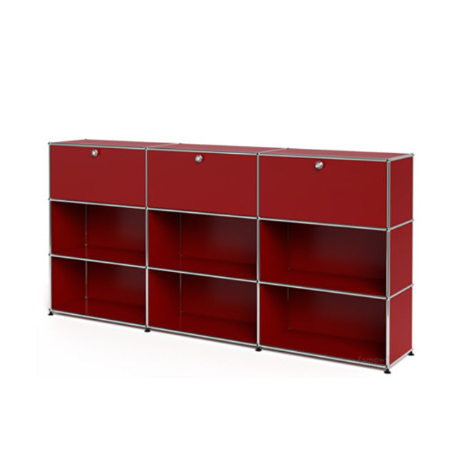 3x3 Modular Metal Highboard with 3 top doors & 4-3-3-3-3-2 pannels [W(750+750+750)XD350XH(350+350+350)] by Usm #USM Ruby Red