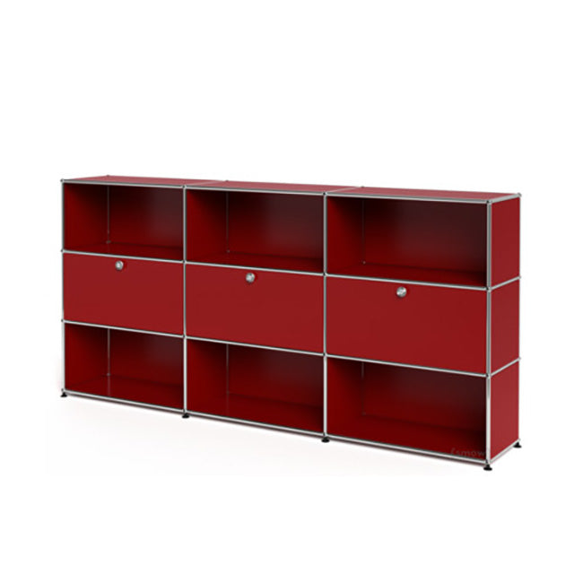 3x3 Modular Metal Highboard with 3 middle doors & 4-3-3-4-3-3 pannels [W(750+750+750)XD350XH(350+350+350)] by Usm #USM Ruby Red