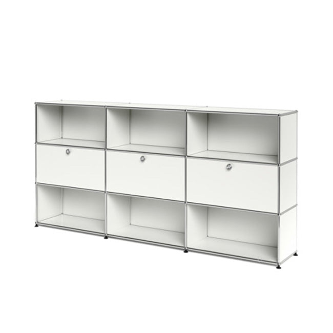 3x3 Modular Metal Highboard with 3 middle doors & 4-3-3-4-3-3 pannels [W(750+750+750)XD350XH(350+350+350)] by Usm #Pure White [RAL 9010]