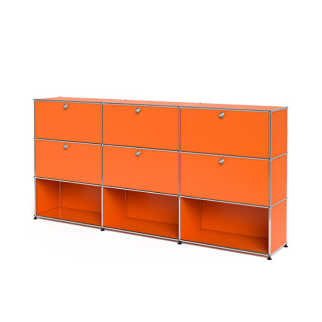 3x3 Modular Metal Highboard with 6 top doors & 4-3-3 pannels [W(750+750+750)XD350XH(350+350+350)] by Usm #Pure Orange [RAL 2004]