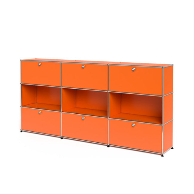 3x3 Modular Metal Highboard with 3-3 top bottom doors & 3-2-2 pannels [W(750+750+750)XD350XH(350+350+350)] by Usm #Pure Orange [RAL 2004]