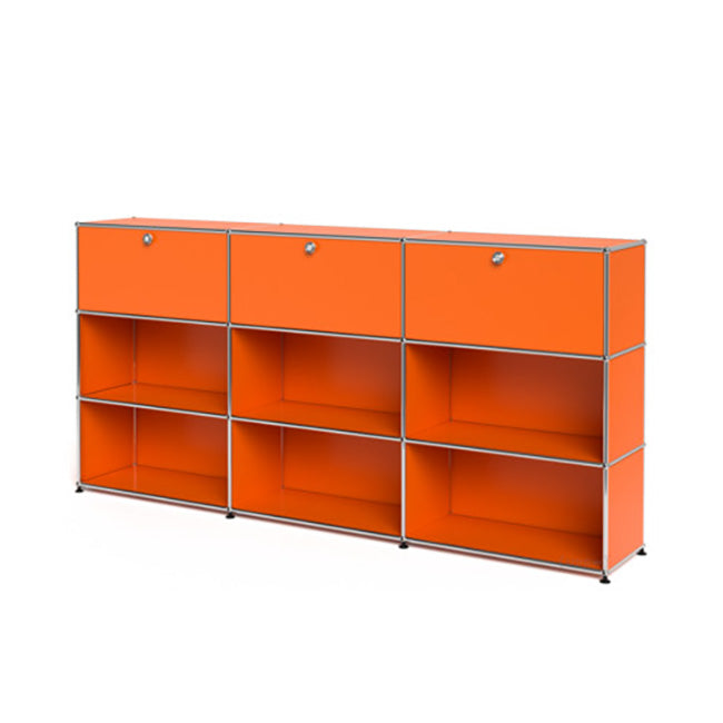 3x3 Modular Metal Highboard with 3 top doors & 4-3-3-3-3-2 pannels [W(750+750+750)XD350XH(350+350+350)] by Usm #Pure Orange [RAL 2004]