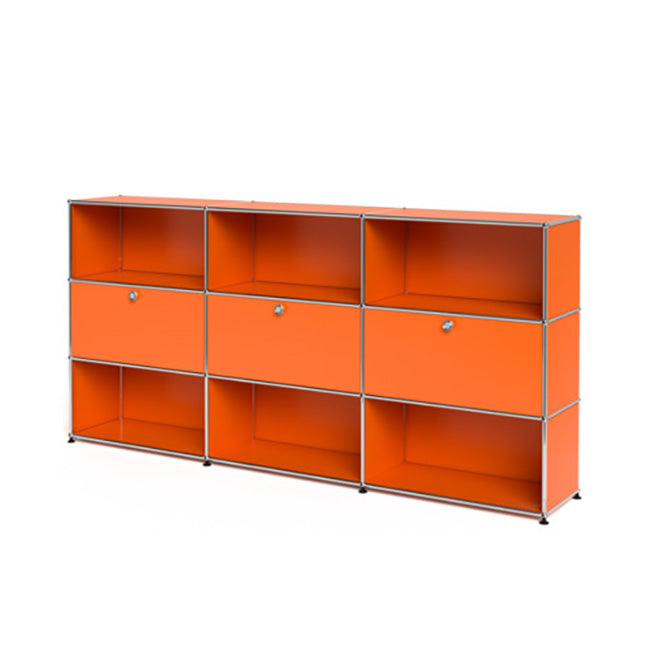 3x3 Modular Metal Highboard with 3 middle doors & 4-3-3-4-3-3 pannels [W(750+750+750)XD350XH(350+350+350)] by Usm #Pure Orange [RAL 2004]