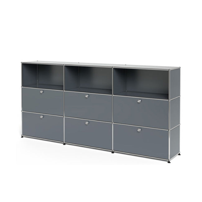 3x3 Modular Metal Highboard with 6 bottom doors & 4-3-3 pannels [W(750+750+750)XD350XH(350+350+350)] by Usm #USM Mid-Gray