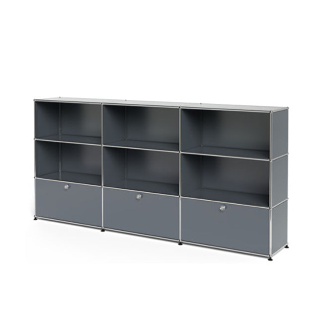 3x3 Modular Metal Highboard with 3 bottom doors & 4-3-3-4-3-3 pannels [W(750+750+750)XD350XH(350+350+350)] by Usm #USM Mid-Gray