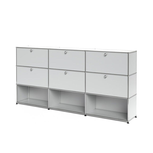 3x3 Modular Metal Highboard with 6 top doors & 4-3-3 pannels [W(750+750+750)XD350XH(350+350+350)] by Usm #USM Matte Silver