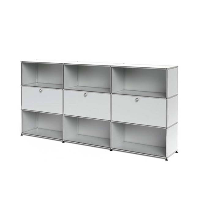 3x3 Modular Metal Highboard with 3 middle doors & 4-3-3-4-3-3 pannels [W(750+750+750)XD350XH(350+350+350)] by Usm #USM Matte Silver